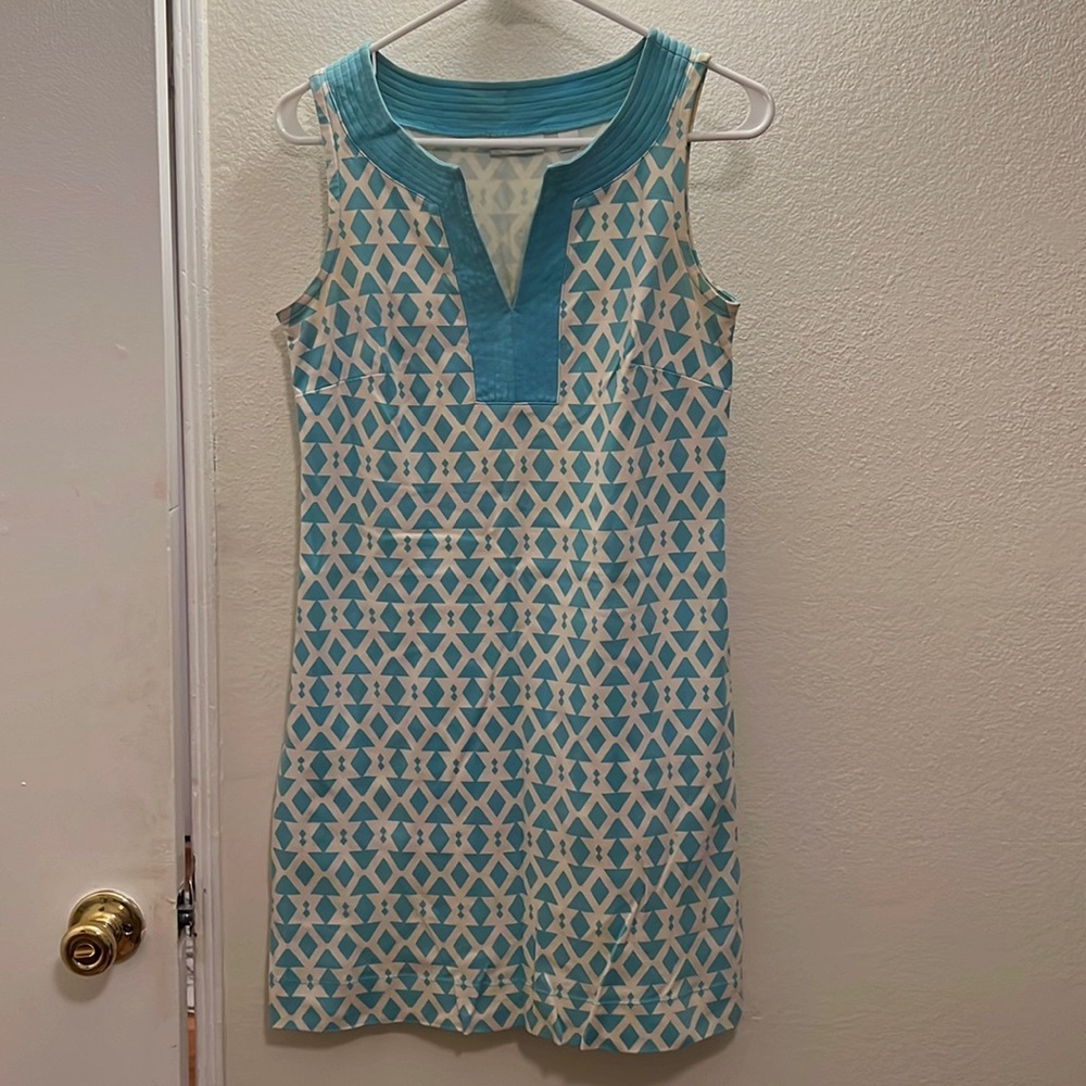 Blue and white design dress